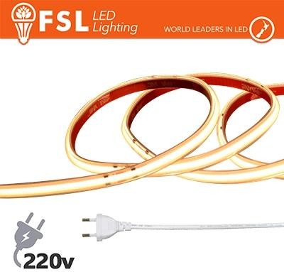 Striscia LED COB 20metri - IP65 3000K 220V 15W/m 1200lm/m+KIT tappo, colla, clip
