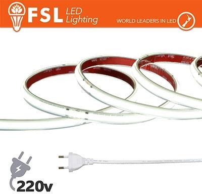 Striscia LED COB 5metri - IP65 6500K 220V 15W/m 1350lm/m +KIT tappo, colla, clip