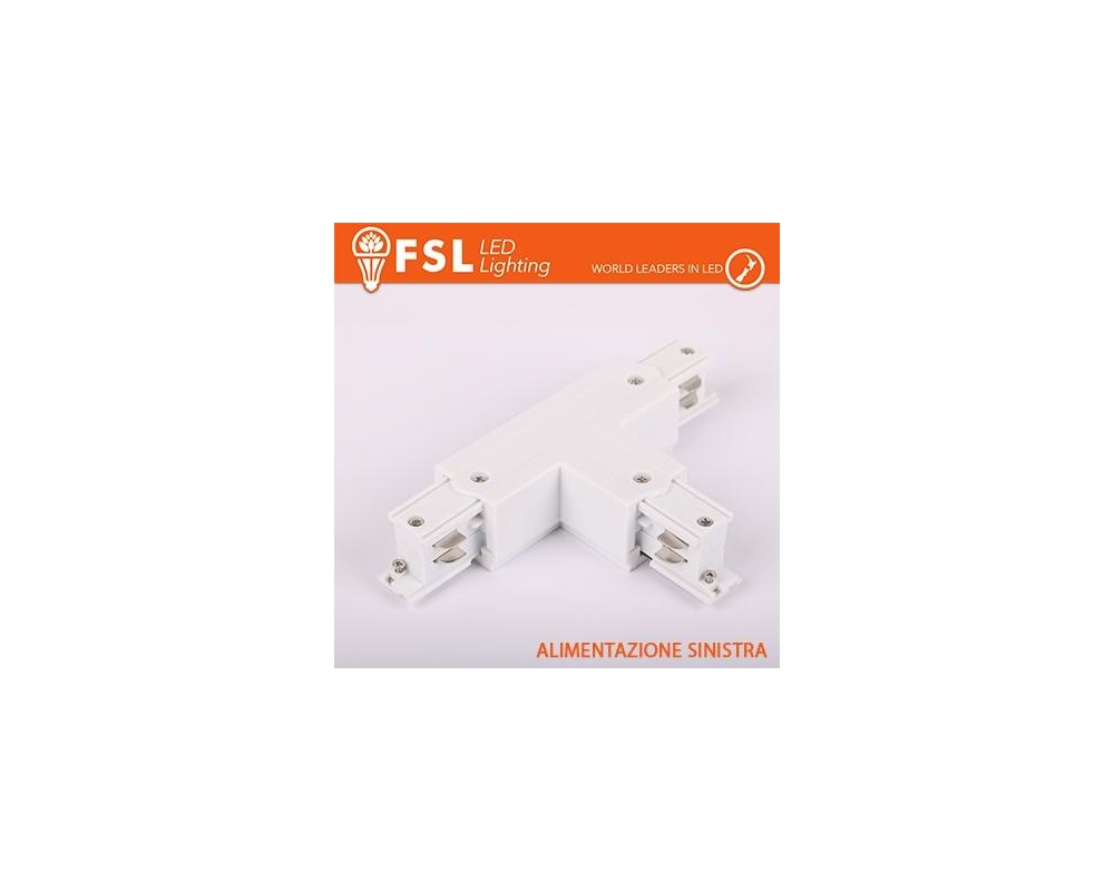 FSL Connettore Forma T sinistra per Binario Trifase - Colore BIANCO