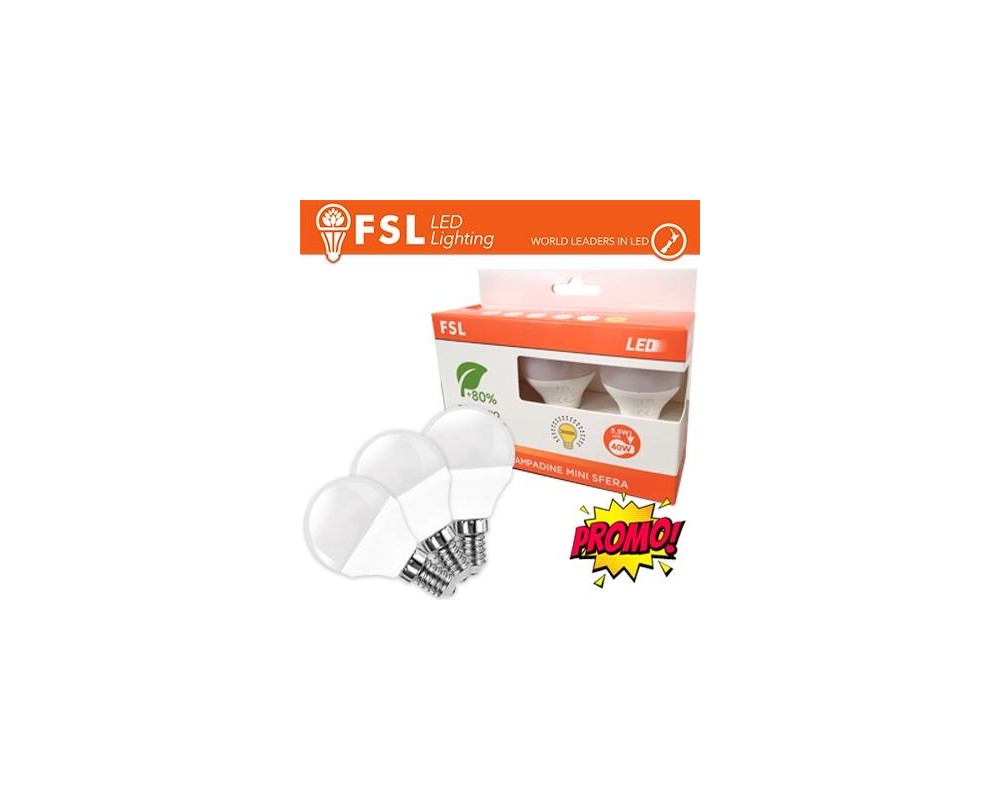Lampada Mini Sfera E14: Confezione PROMO 3PACK - 6W 3000K