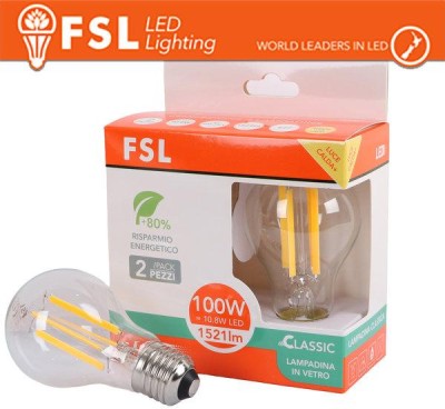 Lampada Filamento Sfera A60FC 10.8W 3000K E27 - Confezione 2PACK