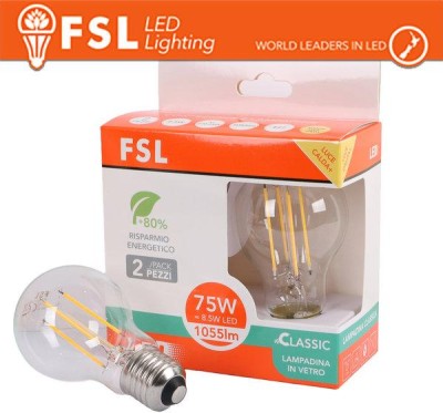 Lampada Filamento Sfera A60FC 8.5W 3000K E27 - Confezione 2PACK
