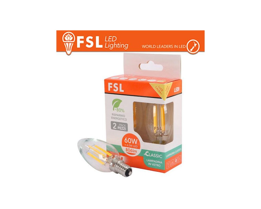 Lampada Filamento Sfera C35FC 6.5W 3000K E14 - Confezione 2PACK