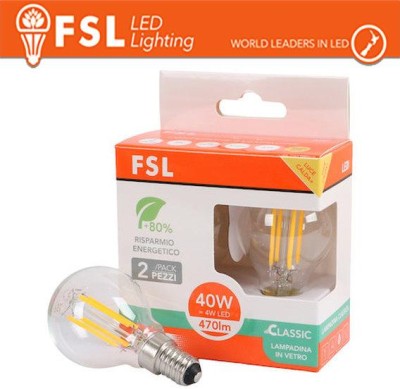 Lampada Filamento Sfera G45FC 4W 3000K E14 - Confezione 2PACK