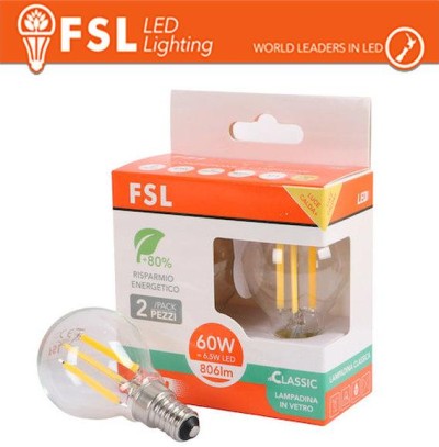 Lampada Filamento Sfera G45FC 6.5W 3000K E14 - Confezione 2PACK
